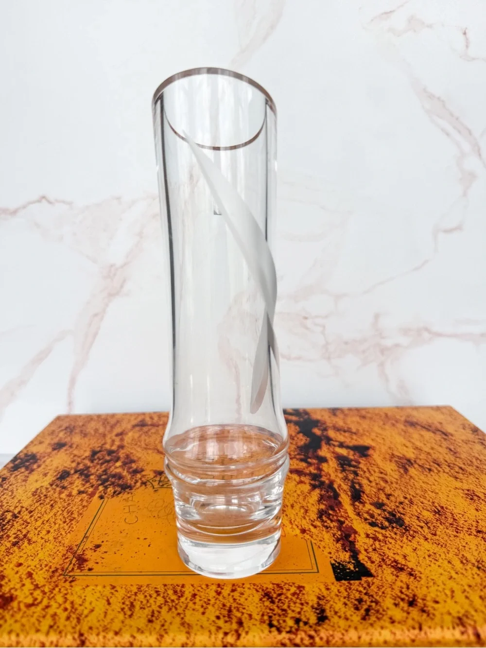 Vintage Hoya Crystal Bamboo Bud Vase Frosted Etched Japanese Asian Crystal